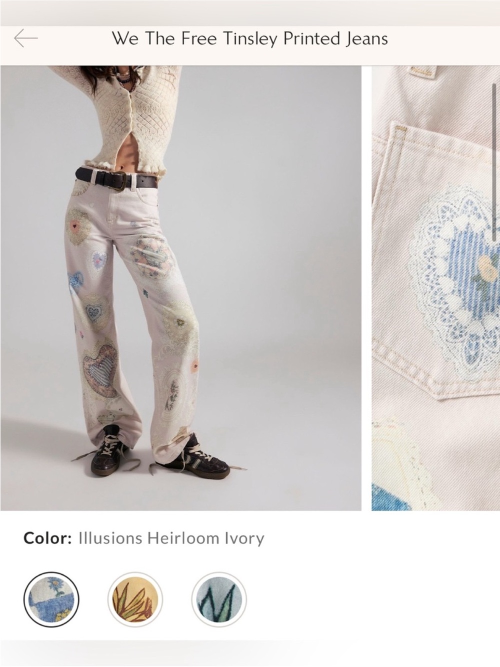 NWT Free People We The Free Tinsley Printed Jeans Illusions Heirloom Ivory - 27 - Picture 9 of 12